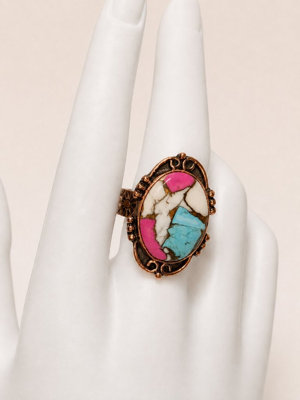 Cotton Candy Turquoise Adjustable Statement Ring R-1 - Picture 3 of 8
